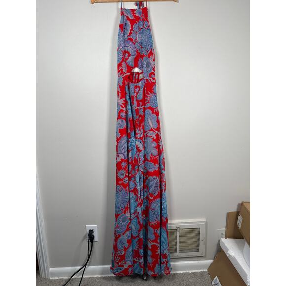 ASOS Paisley Cut Out Maxi Dress Halter Womens Size 4 Red Blue Flowy Resort - Picture 3 of 10